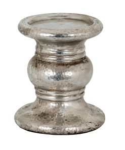 Silver Punch Faced Ceramic Large Candle Holder