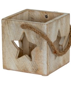 Washed Wood Star Tealight Candle Holder