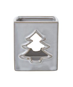 White Ceramic Tree Cut-Out Square Tealight Holder