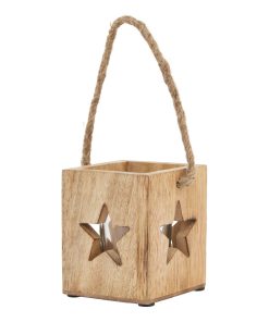 Natural Wooden Small Star Tealight Candle Holder