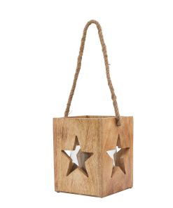 Natural Wooden Large Star Tealight Candle Holder