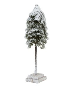 Medium Snowy Cedar Tree On Wood Block