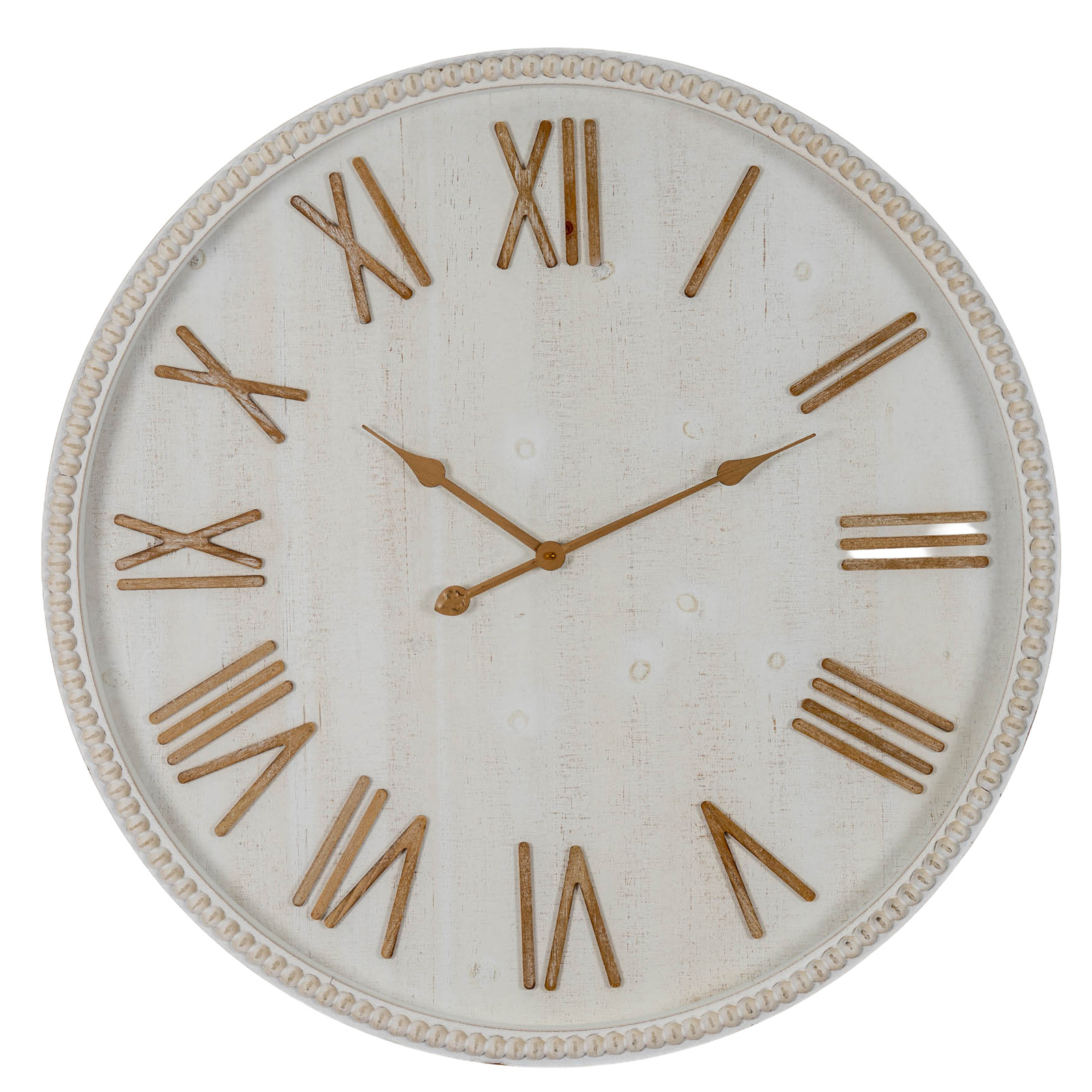 Large Rustic White Clock With Beaded Frame - Image 2