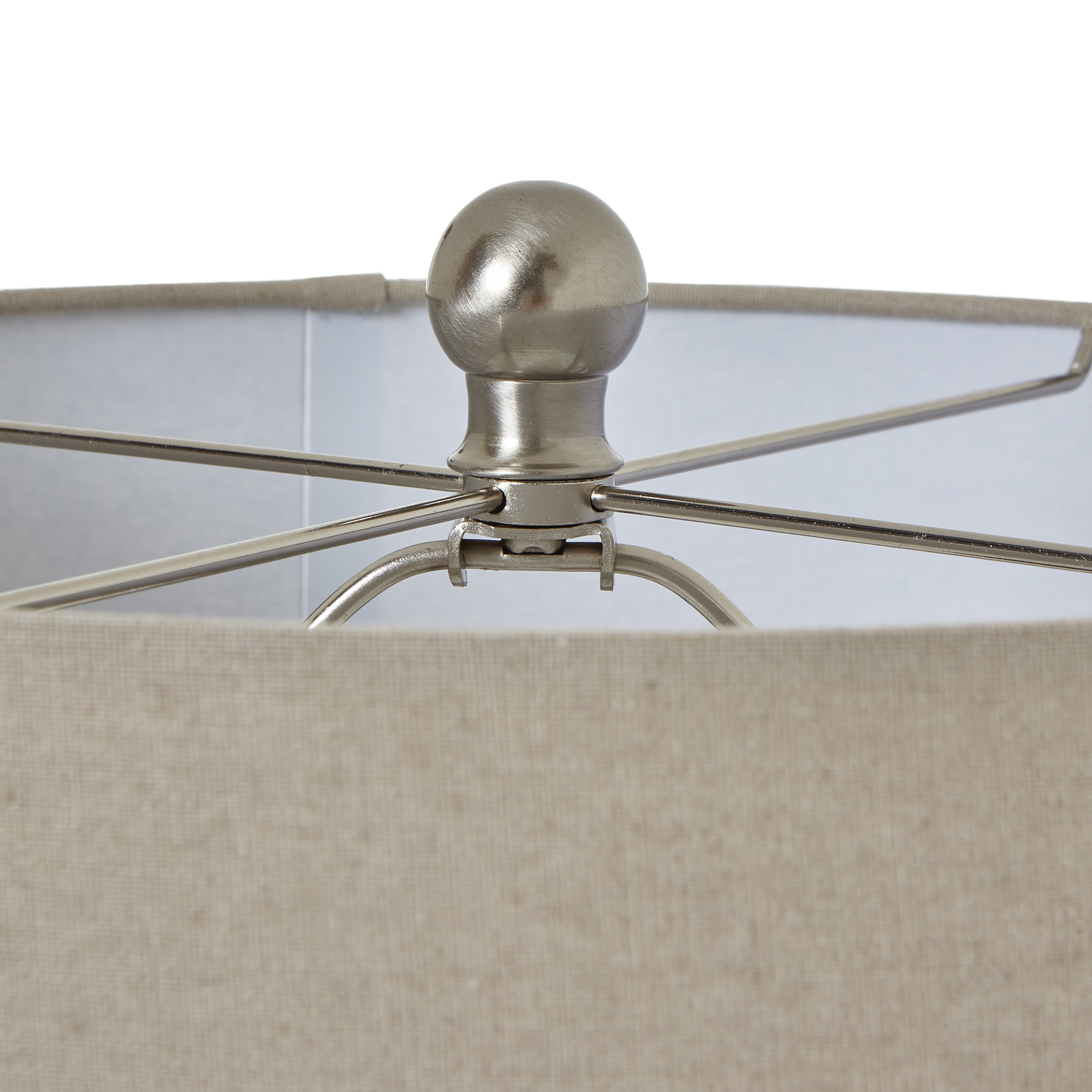 Squat White Beaded Ceramic Lamp With Linen Shade - Image 4