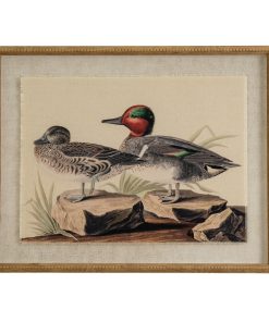 Flora & Fauna Collection Teals On Linen In Beaded Frame