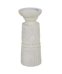 Medium White Carved Candle Holder