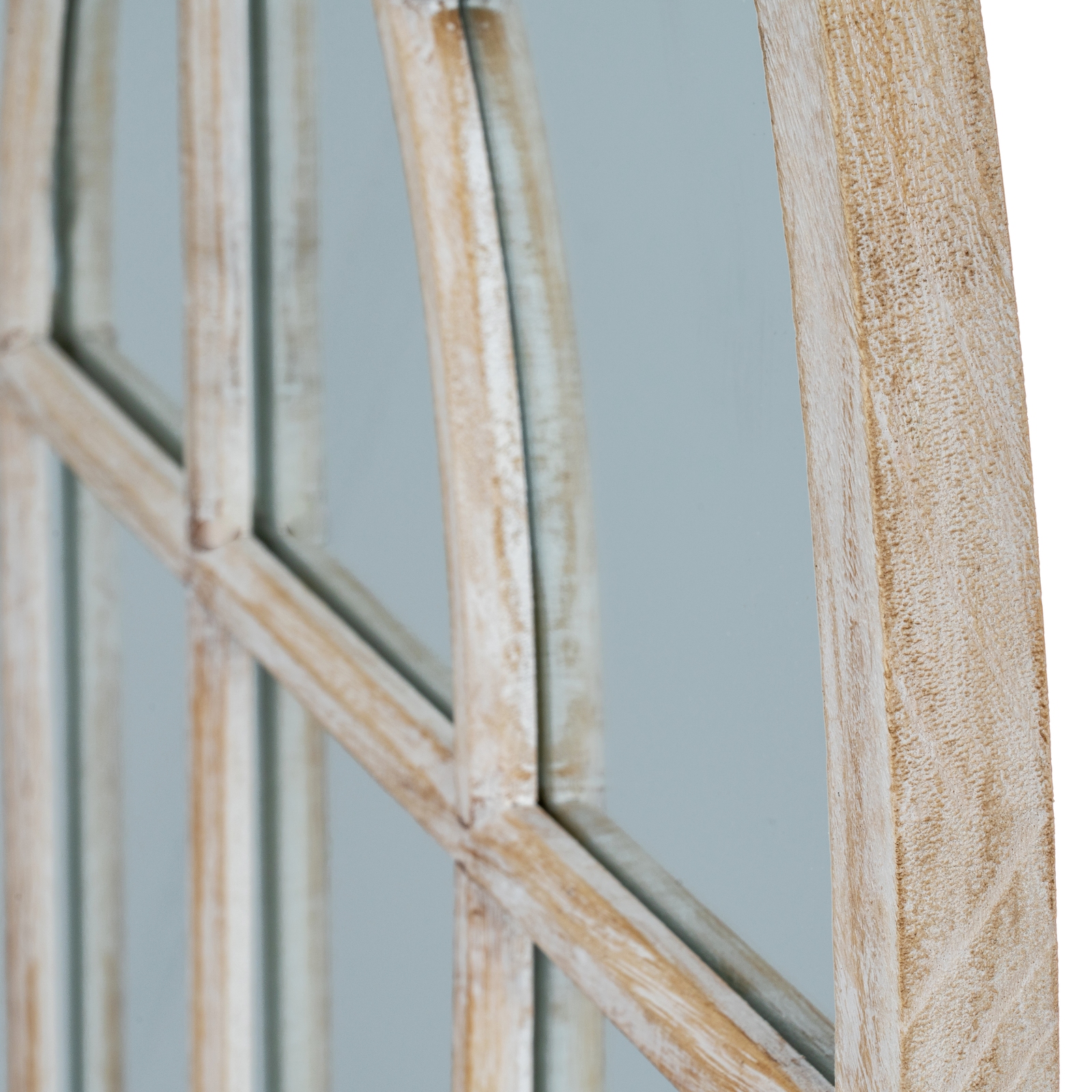 Washed Wood Arched Window Mirror - Image 4