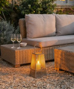 Small Silo Wicker Lantern With Glass Holder