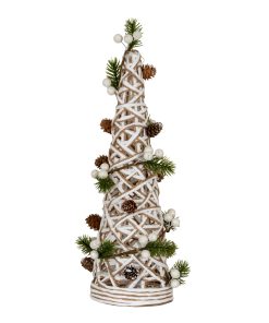 Large LED White Rattan Cone Tree With Winter Branches