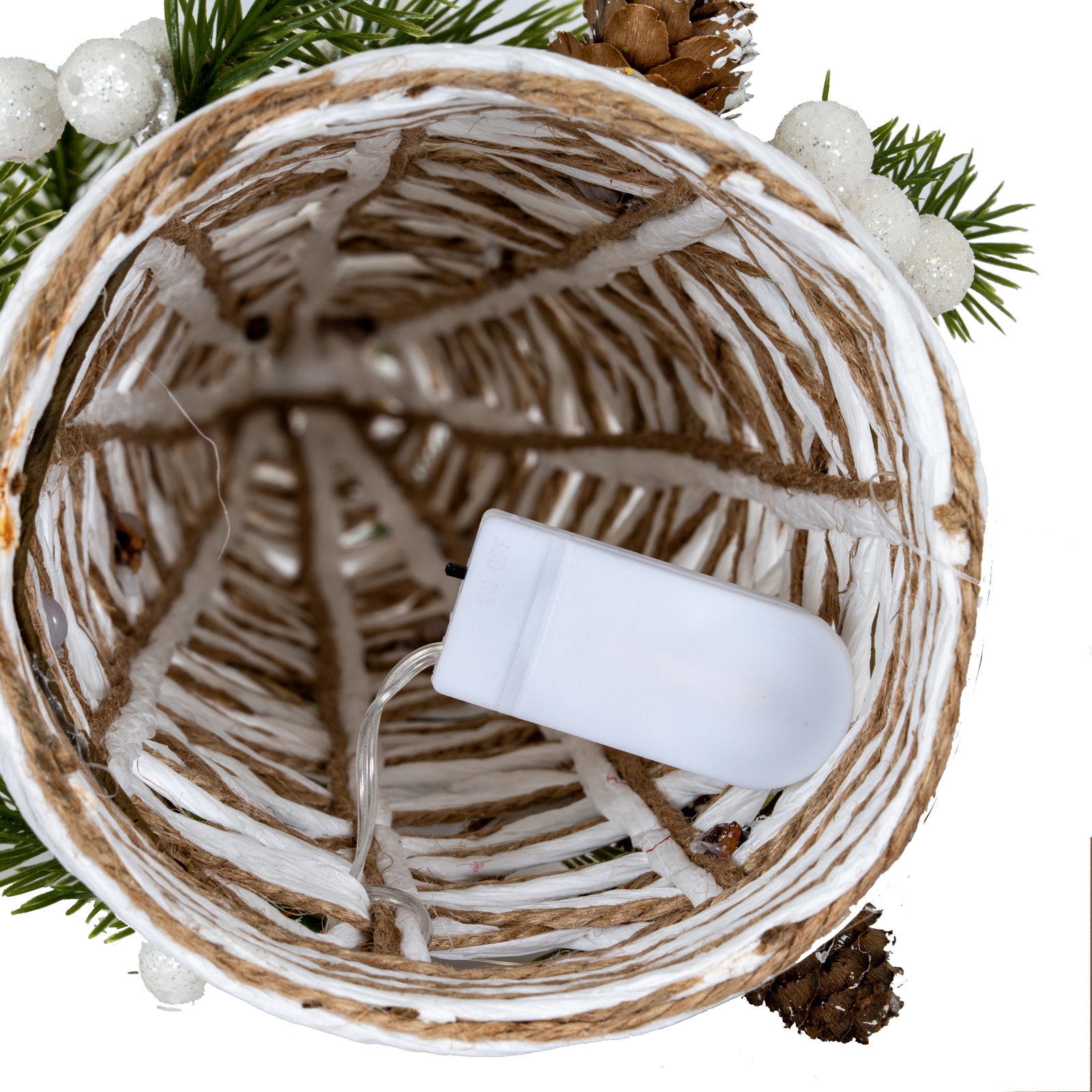 Large LED White Rattan Cone Tree With Winter Branches - Image 3