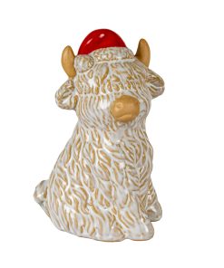 Merry Moo Ceramic Cow Ornament Gazing Right